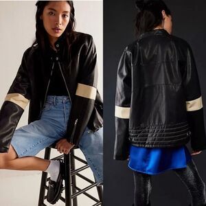 Free People Ryder Sport Vegan Leather Moto Jacket S Distressed biker edgy Black